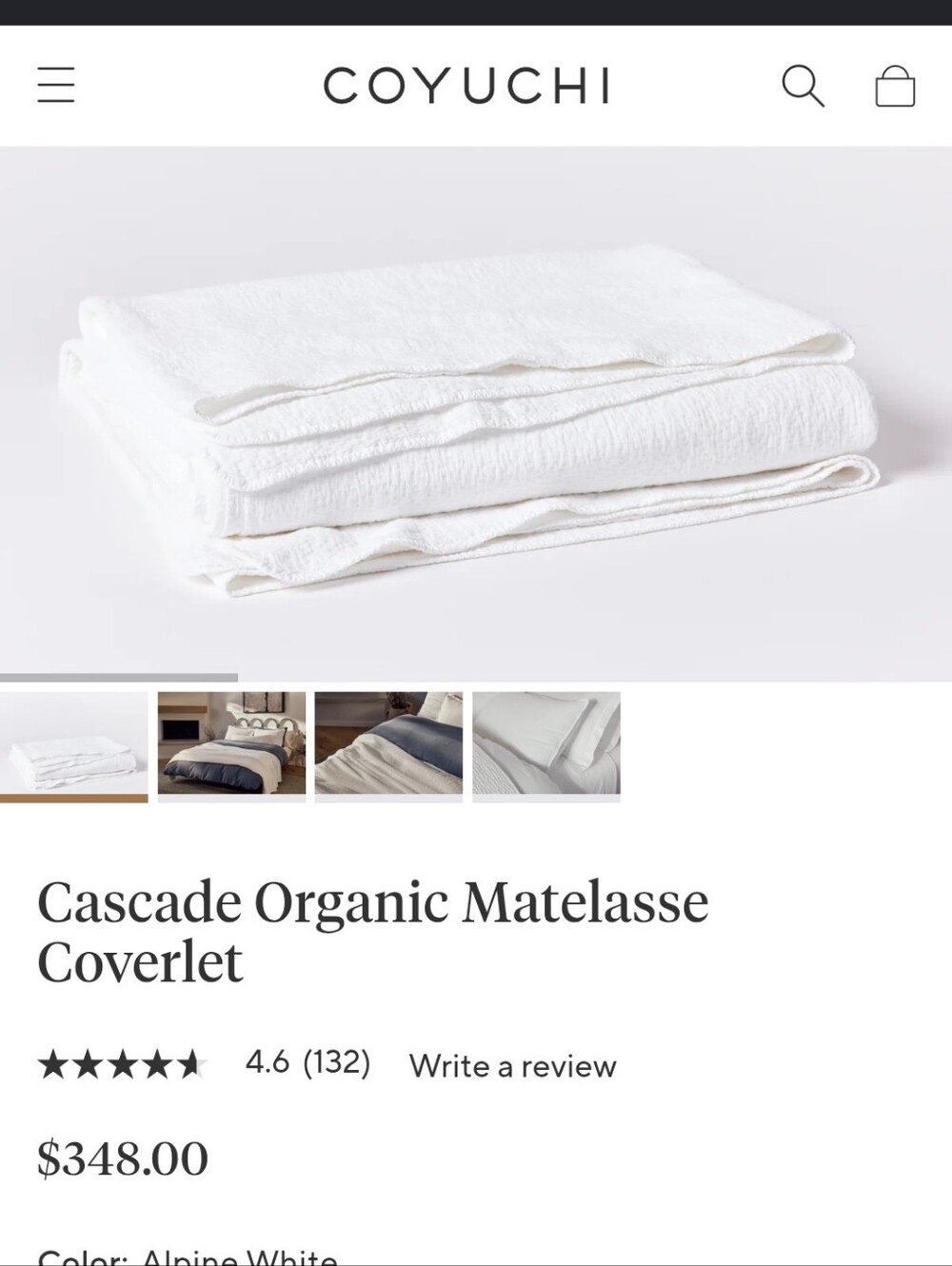 Coyuchi Cascade Organic Matelassé Coverlet - Alpine White